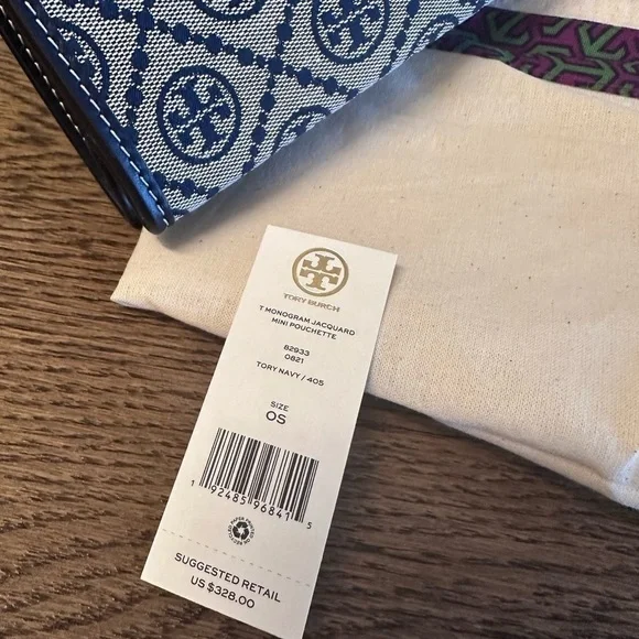 NWT! NEW! Tory Burch T Monogram Jacquard Mini Pouchette Navy 2 in 1 Shoulder Bag - Picture 15 of 16